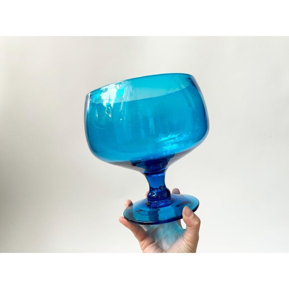 Vintage Other - Large Blenko Blue edestal Goblet | CompoteVintage Large Bowl | Dish - 8"